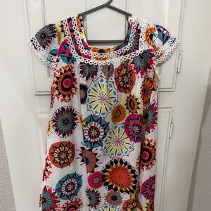 Toddler Girls Vibrant Multicolor Sundress w/ Lace Trim and buttons on back